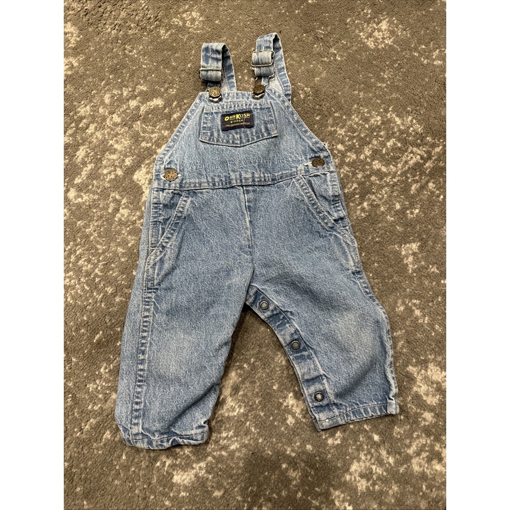 Vintage OshKosh Vestbak Blue Denim Bib Overalls Kids Unisex Size 3/6 M Toddler